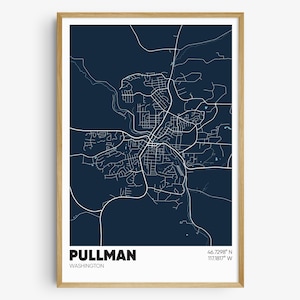 Pullman Map Print, Washington Wall Art, Pullman WA Poster