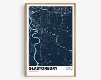 Glastonbury CT Map Print, Connecticut Wall Art, Glastonbury Connecticut Poster