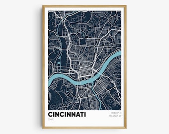 Cincinnati Map Print, City Wall Art, Cincinnati Ohio Poster