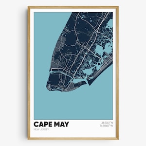 Cape May Map Print, New Jersey Wall Art, Cape May NJ Poster