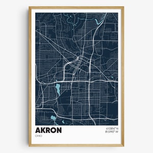 Akron Map Print, Ohio Wall Art, Akron OH Poster