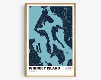 Whidbey Island Map Print, Washington Wall Art, Whidbey Island WA Poster