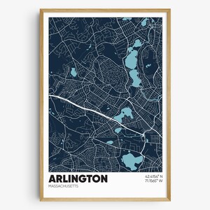 Arlington MA Map Print, Massachusetts Wall Art, Arlington MA Poster