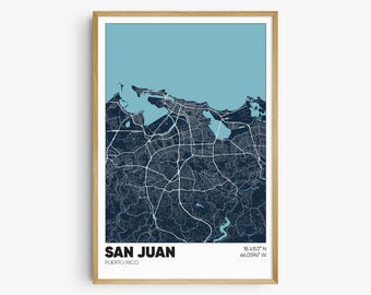 San Juan Map Print, Puerto Rico Wall Art, San Juan Puerto Rico Poster