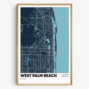 West Palm Beach Map Print, Florida Wall Art, West Palm Beach Florida Poster