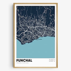 Funchal Map Print, Portugal Wall Art, Funchal Madeira Poster