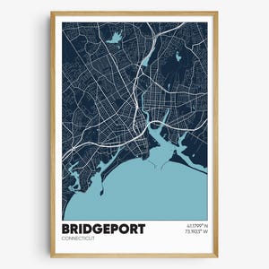 Bridgeport Map Print, Connecticut Wall Art, Bridgeport CT Poster