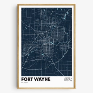 Fort Wayne Map Print, Indiana Poster, Fort Wayne IN Wall Art