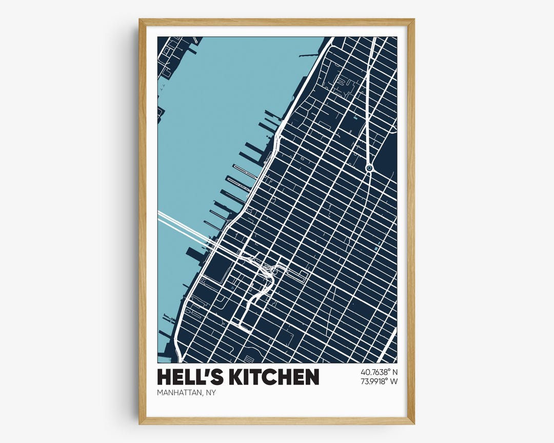 Hell's Kitchen Map Print, New York City Wall Art, Manhattan NYC ...