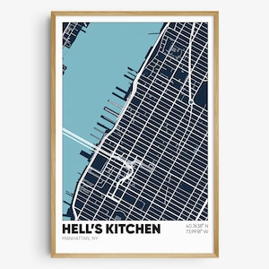 Hell&#39;s Kitchen Map Print, New York City Wall Art, Manhattan NYC Neighborhood Poster