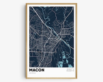 Macon Map Print, Georgia Wall Art, Macon GA Poster