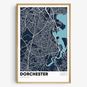Dorchester Boston Map Print, Massachusetts Wall Art, Boston Neighborhood Poster