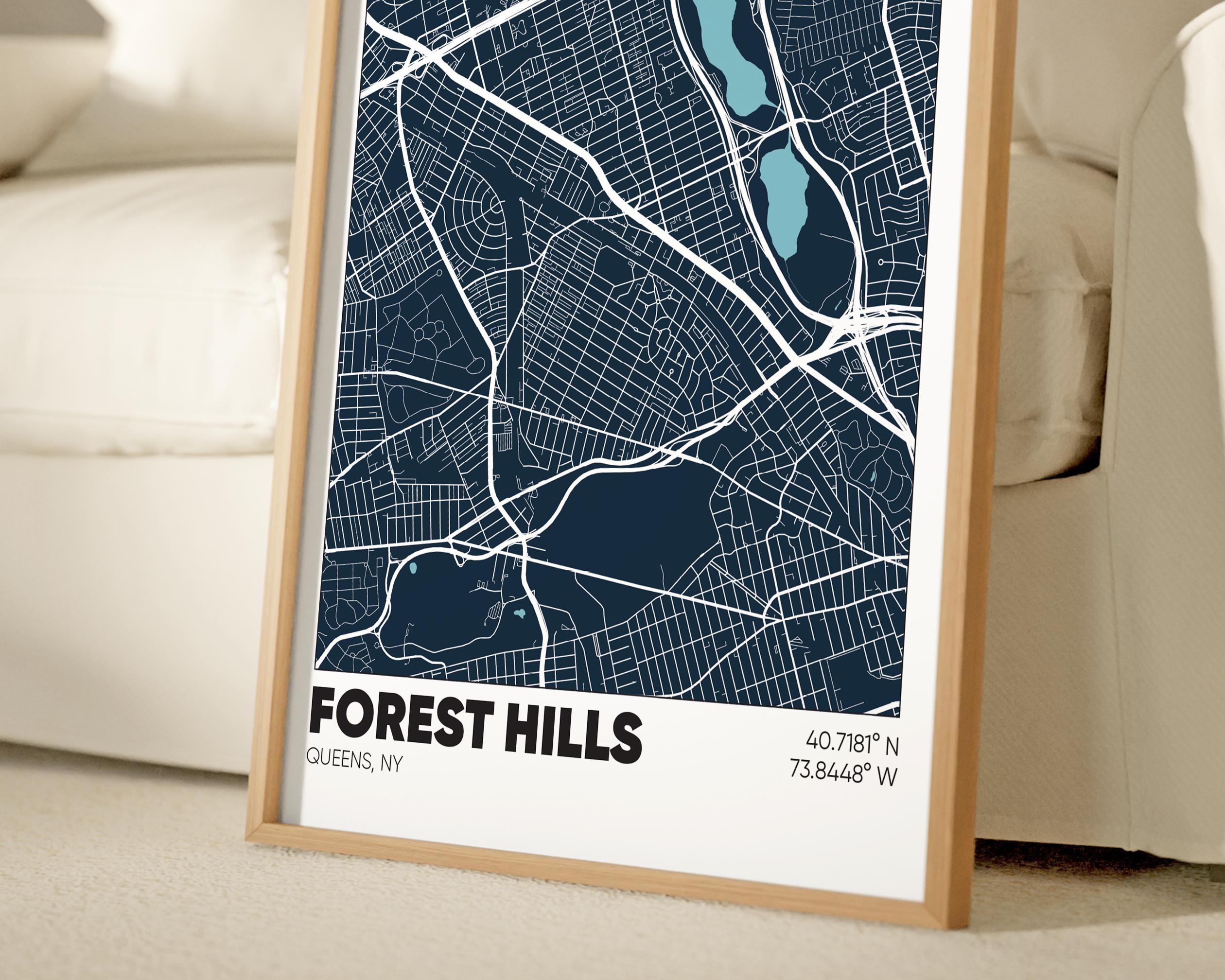 Forest Hills Queens Map Print, New York City Wall Art, NYC