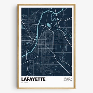 Lafayette IN Map Print, Indiana Wall Art, Lafayette IN Poster