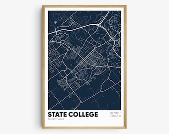 State College Map Print, Pennsylvania Wall Art, State College PA Poster