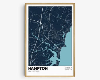 Hampton NH Map Print, New Hampshire Wall Art, Hampton New Hampshire Poster