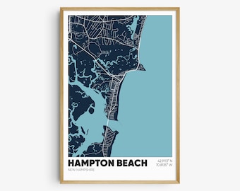 Hampton Beach Map Print, New Hampshire Poster, Hampton Beach NH Wall Art