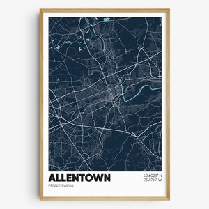 Allentown Map Print, Pennsylvania Wall Art, Allentown PA Poster