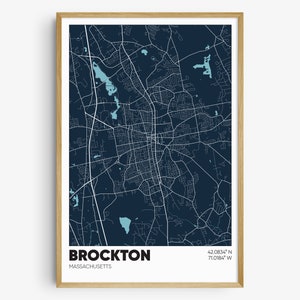 Impression de carte de Brockton, art mural du Massachusetts, affiche de Brockton, MA