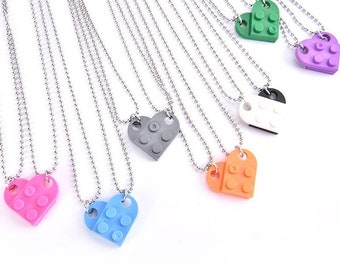 LEGO Herz 2er Halskette Steinchen Herzchen Pärchen, Baustein Kugelkette Silber einzigartig Geschenk Pärchen Paare: Schmuck Love Paar Liebe