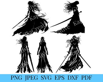 Warrior Woman Silhouette Vector, Sword Girl SVG, Cut File (Digital Download)