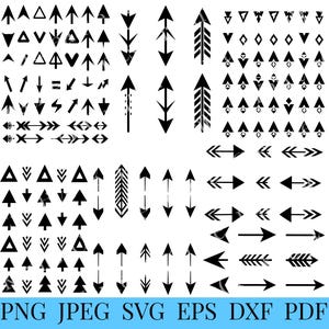 Könnte beinhalten: Ein Satz schwarzer und weißer Pfeil- und Dreiecks-Designelemente. Die Designelemente eignen sich perfekt für Bastel-, Scrapbooking- und digitale Designprojekte.