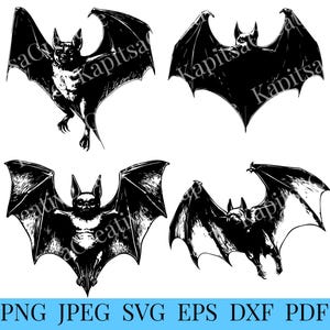 Bat SVG, Bat Vector, Cutting File, Digital Download, svg, pdf, eps, dxf, png, jpg, Bat Clip Art, Bat Silhouette, Halloween design
