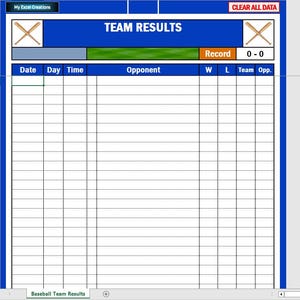 Microsoft Excel-Datei - Ergebnisse des Baseballteams