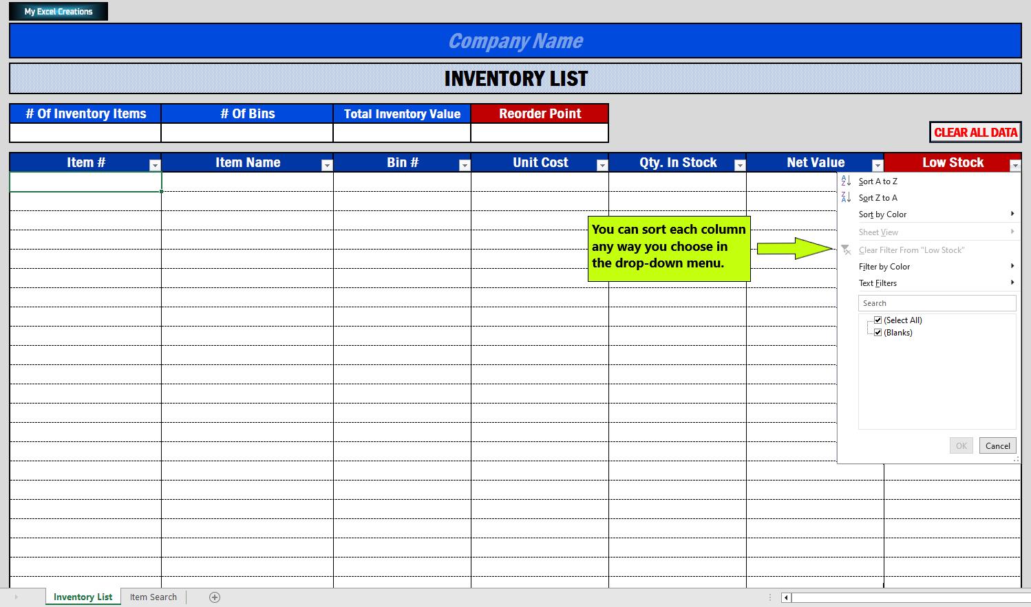 Microsoft Excel Spreadsheet Inventory Management Worksheet Etsy