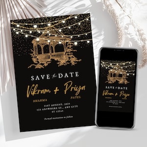 Black Gold-themed Indian Save the Date, Digital Indian Wedding Cards or Sikh Wedding Invite, Hindu Wedding Invite, Desi/ Punjabi/ Marathi