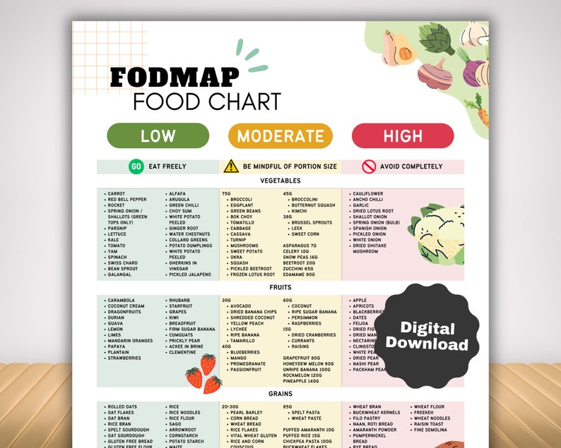 Fodmap IBS Food List and Low Fodmap Treats, Food Chart Nutrition Guide for IBS Meal Plan and Gut Health, Gluten Free Diet Meal Prep Grocery image 1