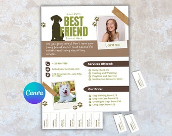 Editable Dog Walker Pet Sitting Flyer Contract, Dog Sitter Template for Pet Care Services Business, Pet Sitter Form and Pet Care Provider