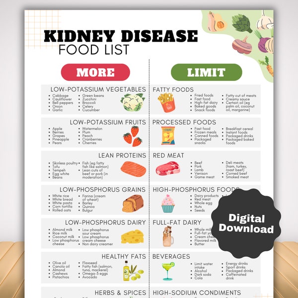 Kidney Disease Food List, Kidney friendly Renal Diet Awareness Foods low in Phosphorus Sodium Potassium Protein, Diabetic Grocery List