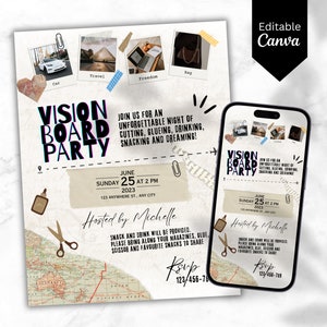 Vision Board Party Invitation, Vision Board Flyer or Vision Board Party Flyer, Vision Board Invitation,Vision Board Kit & Vision Board Words