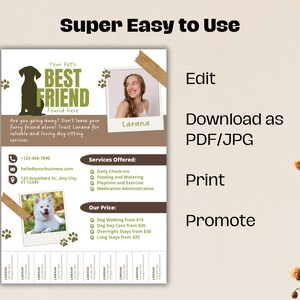 Editable Dog Walker Pet Sitting Flyer Contract, Dog Sitter Template for Pet Care Services Business, Pet Sitter Form and Pet Care Provider image 5