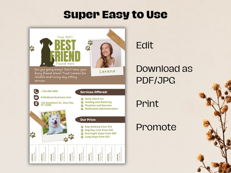 Editable Dog Walker Pet Sitting Flyer Contract, Dog Sitter Template for Pet Care Services Business, Pet Sitter Form and Pet Care Provider image 5