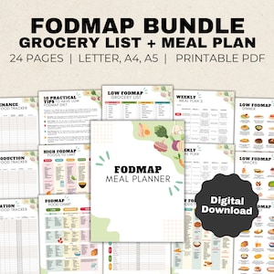 Fodmap IBS Meal Plan Bundle, Food List and Low Fodmap Treats, Food Chart Nutrition Guide for IBS Meal Plan and Gut Health, Gluten Free Diet