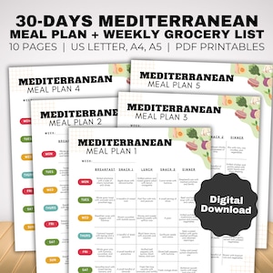 Mediterranean Diet Meal Plan and Grocery List, Heart Healthy Food List with Recipes for High Blood Pressure Diabetic Weightloss