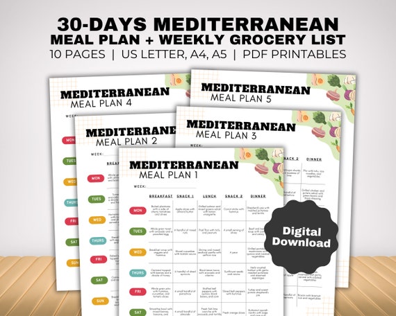 Mediterranean Diet Meal Plan and Grocery List, Heart Healthy Food List with Recipes for High Blood Pressure Diabetic Weightloss