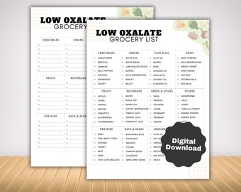 Low Oxalate Food Grocery List for Kidney Stones, Renal Diet Meal Planner for High Oxalate Food Guide, Kidney Disease Diet Plan Nutrition