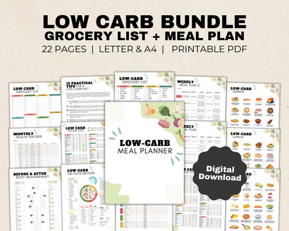 Low Carb Meal Plan Bundle and Food List for Keto Diet Low Sugar Food, Pre Diabetic Food Chart and Grocery List, Ketogenic Meal Plan