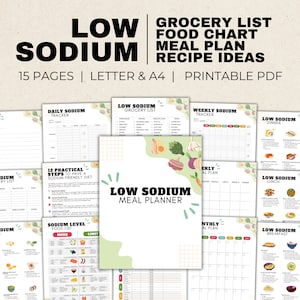 Low Sodium Meal Plan and Grocery List, Low Salt Food List with Recipes for Hypertension, Kidney Disease, Stroke Heart Disease