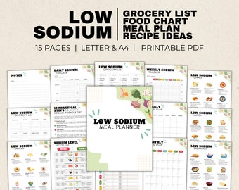 Low Sodium Meal Plan and Grocery List, Low Salt Food List with Recipes for Hypertension, Kidney Disease, Stroke Heart Disease