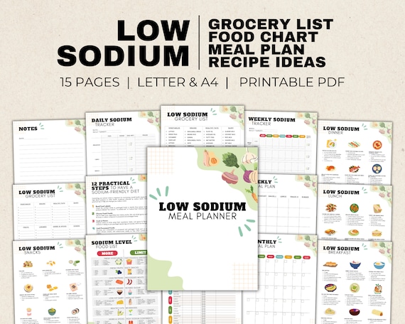 Low Sodium Meal Plan and Grocery List, Low Salt Food List with Recipes for Hypertension, Kidney Disease, Stroke Heart Disease