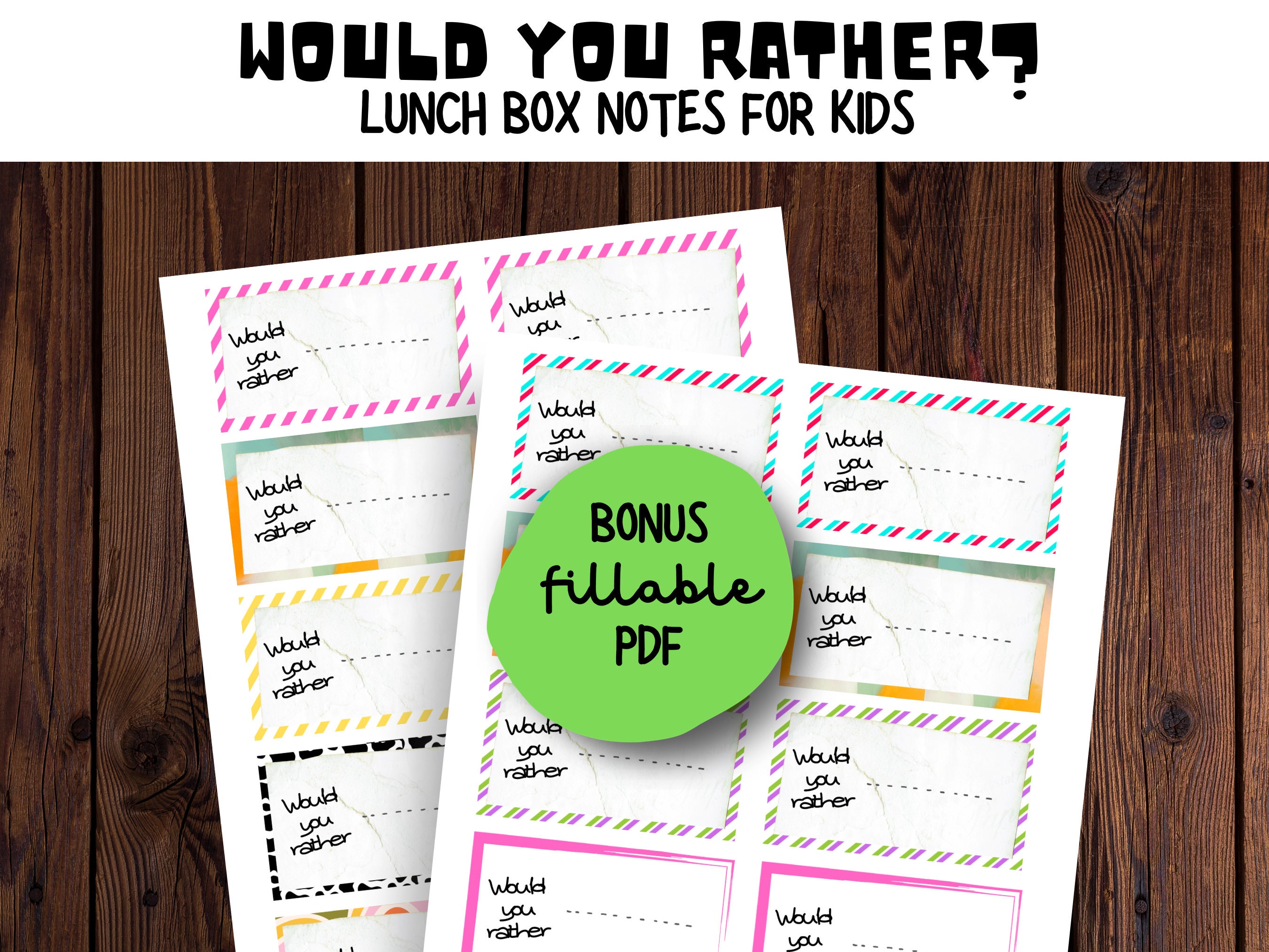 Would You Rather Lunchbox Notes for Kids. Cute Lunch Box Notes Cards ...