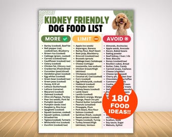 Kidney friendly dog food list printable, renal diet for senior dogs, ckd diet with low phosphorus - low sodium - low protein - low fat foods