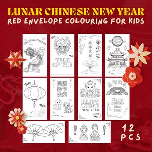 Red Envelope Colouring for Kids, Year of the Dragon for Lunar New Year 2024 & Chinese New Year, Lunar New Year games or custom red envelope