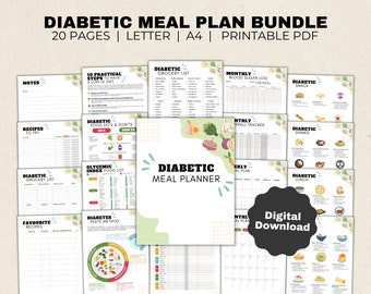 Diabetic Meal Plan & Diabetic Food List, with Food Chart and Blood Sugar Log, Digital Diabetic Grocery and Portion Meals, Organizer Food Log
