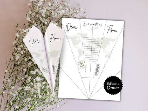 Minimalist Paper Airplane Valentines, handwritten letter or custom love letter gift, long distance relationship gift