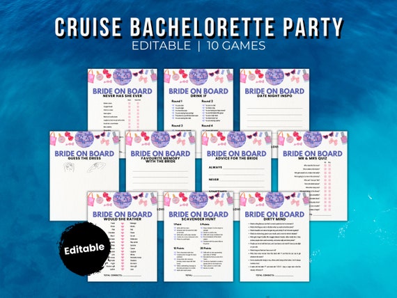 Editable Cruise Bachelorette Party Game Bundle, Bar Scavenger Hunt for Ladies Night games or nautical lesbian bachelorette, Cruise Bar Crawl